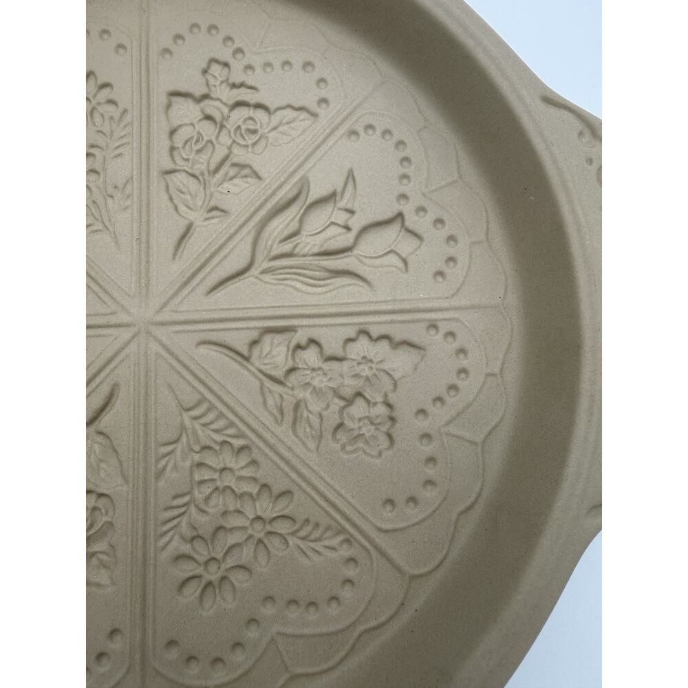 Vintage Brown Bag Shortbread Baking Pan Floral Stoneware Cookie Mold 9” - Picture 3 of 7